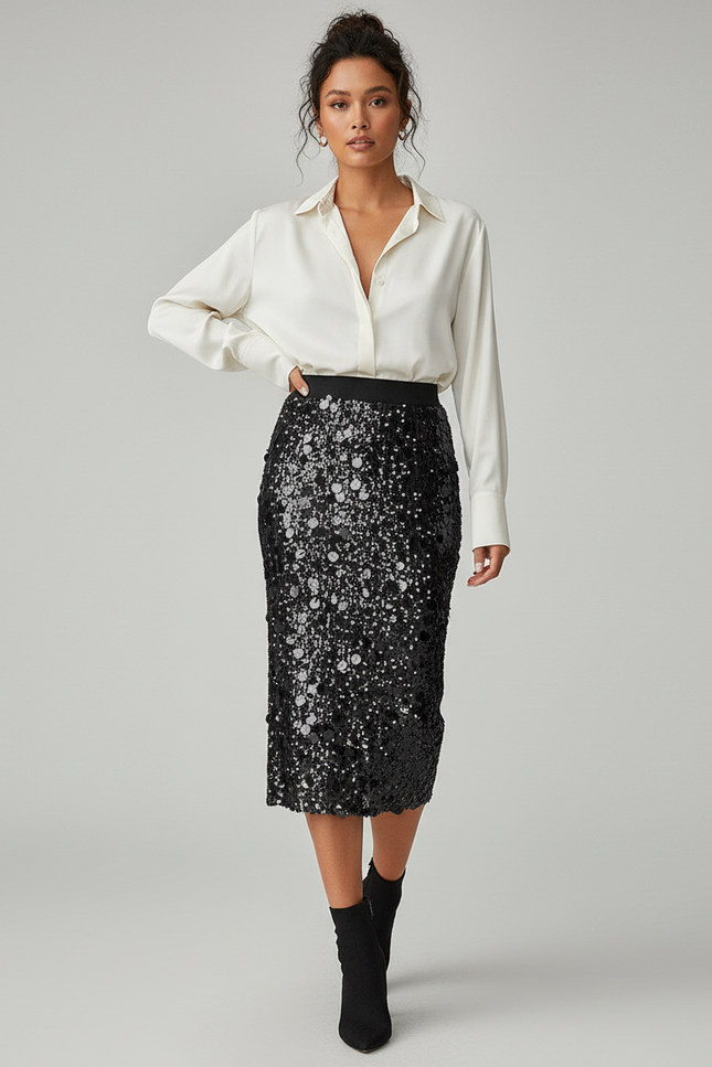 Jupe Crayon Noire Paillettes Chic