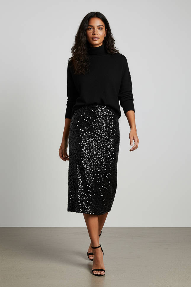 Jupe Crayon Noire Paillettes Chic