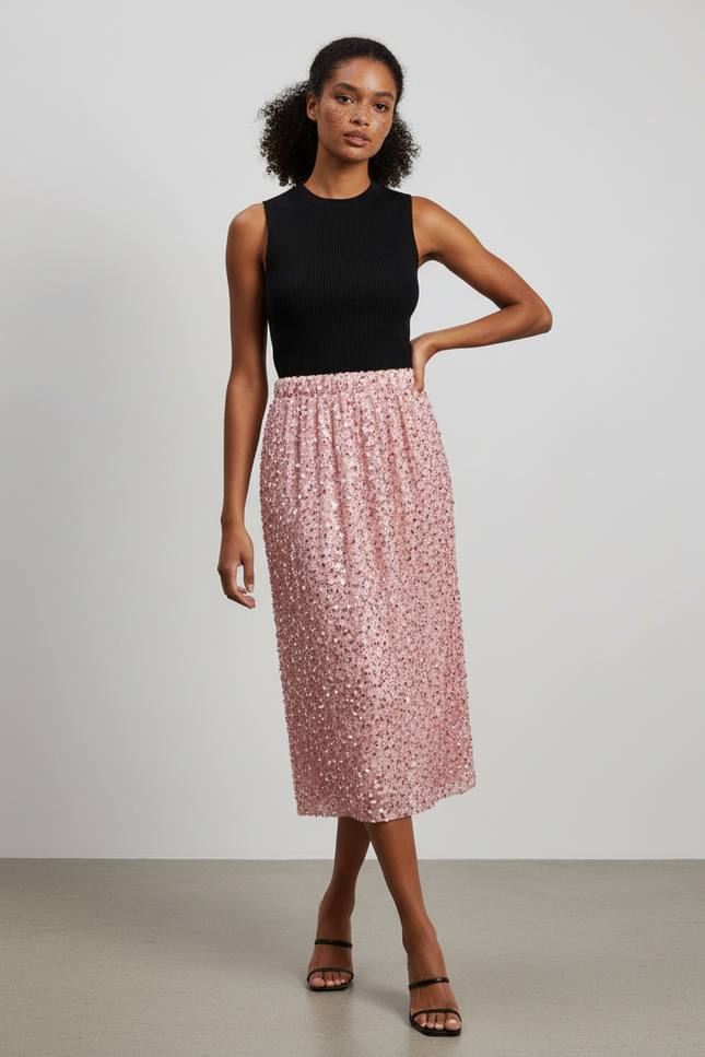 Jupe Crayon Rose Paillettes Chic