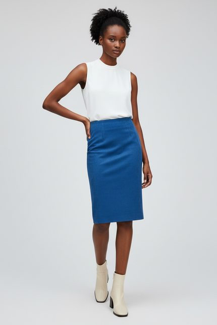 Jupe Crayon Bleue Suède Chic