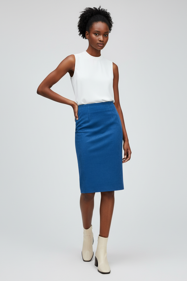Jupe Crayon Bleue Suède Chic