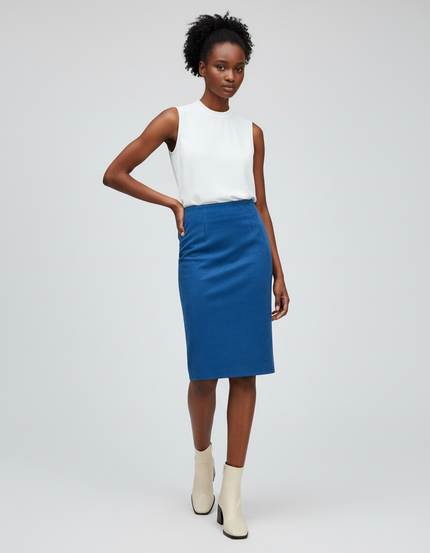 Jupe Crayon Bleue Suède Chic