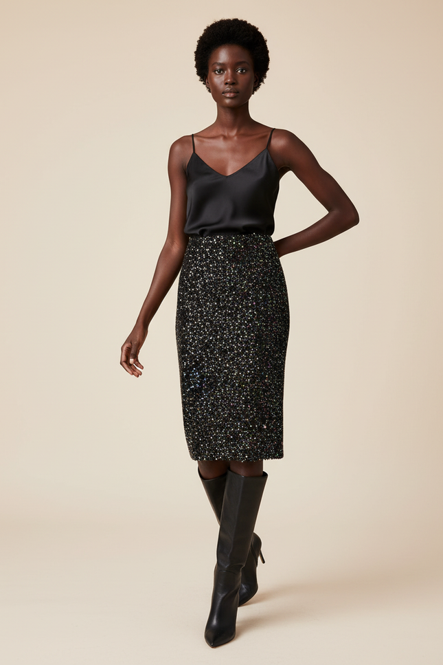 Jupe Crayon Noire Pailletée Chic