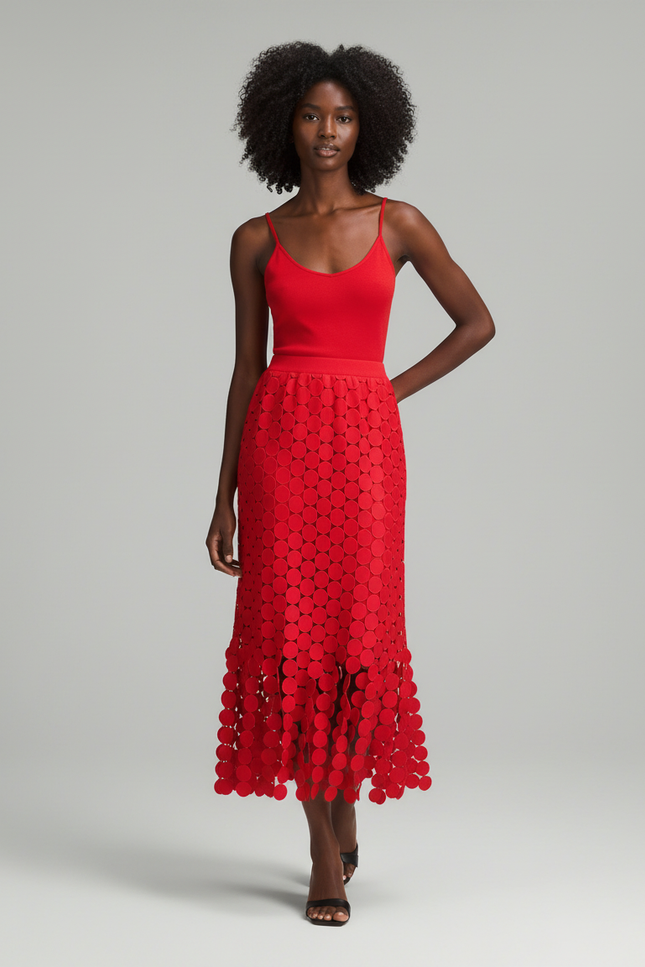 Jupe Crayon Rouge Découpée Chic