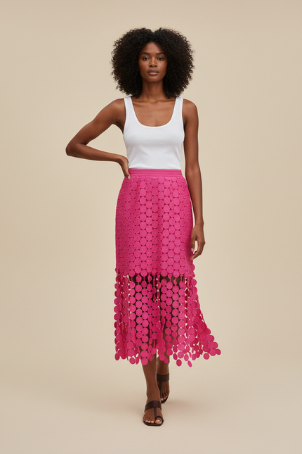 Jupe Crayon Rose Pois Ajourés Chic