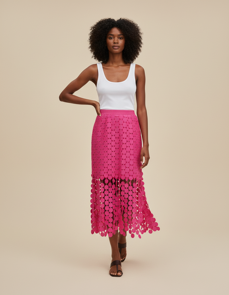 Jupe Crayon Rose Pois Ajourés Chic