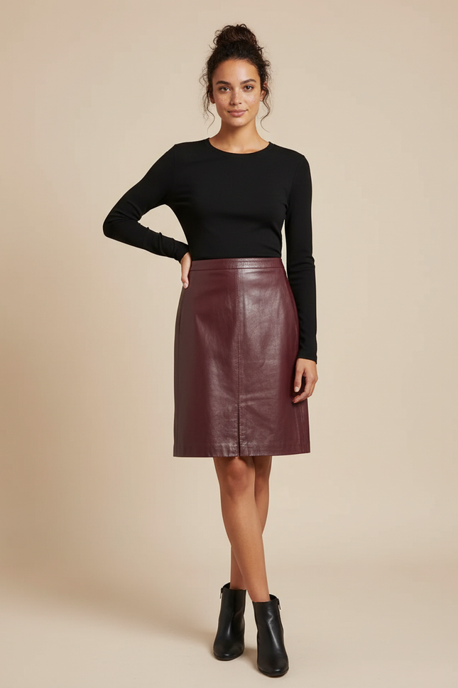 Jupe Crayon Cuir Bordeaux Élégante