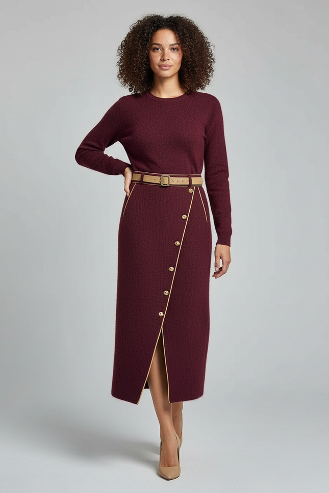Jupe Crayon Bordeaux Boutonnée Élégante