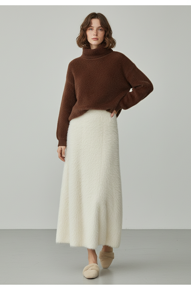 Jupe Crayon Crème Douce Décontractée