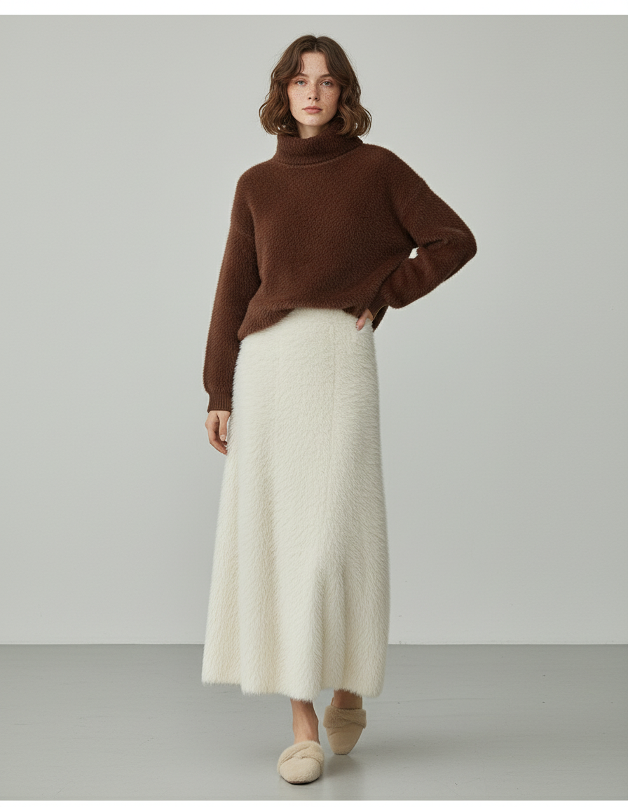 Jupe Crayon Crème Douce Décontractée