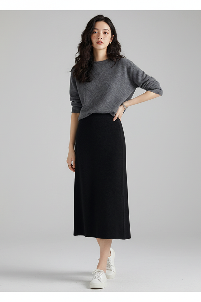 Jupe Crayon Noire Tricotée Élégante