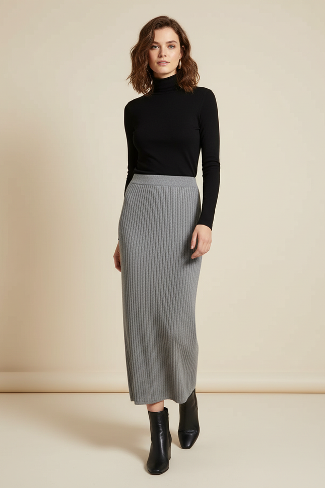 Jupe Crayon Grise Côtelée Élégante