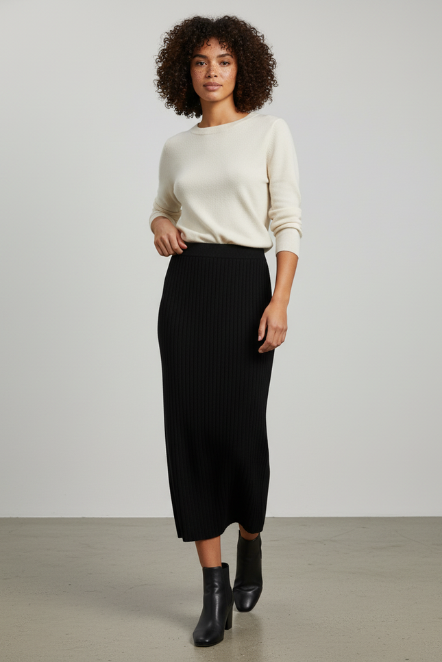 Jupe Crayon Tricotée Nervurée Chic