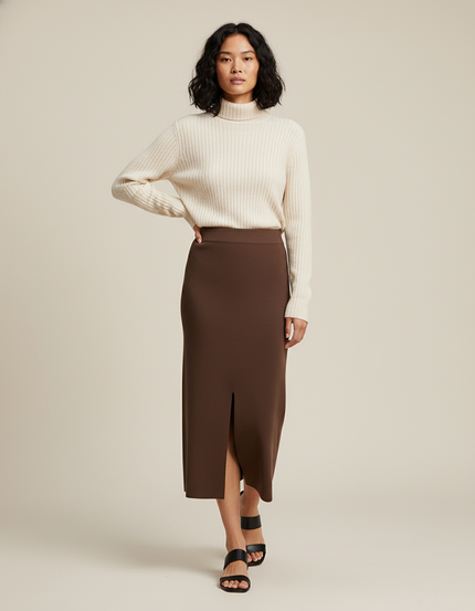 Jupe Crayon Marron Fendue Chic