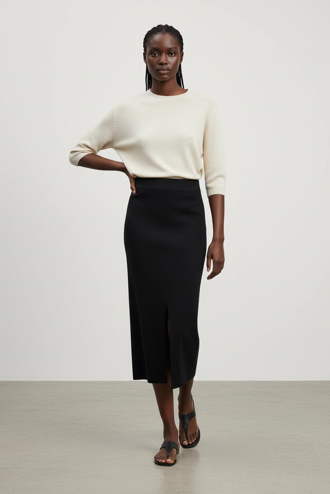 Jupe Crayon Noire Fendue Chic