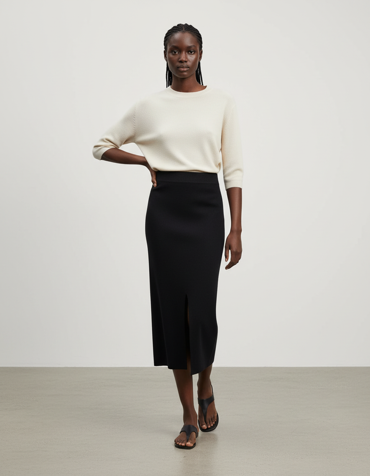 Jupe Crayon Noire Fendue Chic