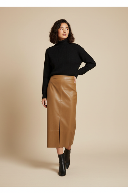 Jupe Crayon Cuir Fauve Chic