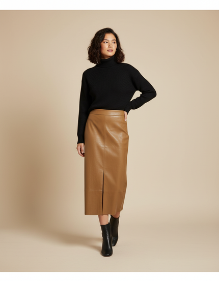 Jupe Crayon Cuir Fauve Chic