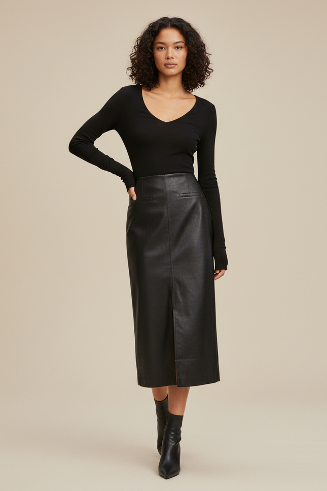 Jupe Crayon Noir Cuir