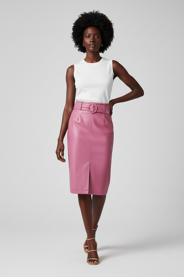 Jupe Crayon Rose Cuir Chic