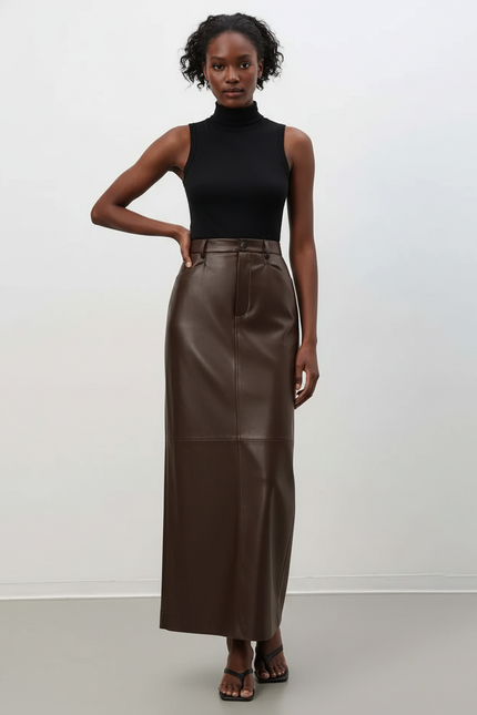 Jupe Crayon Marron Similicuir Élégante
