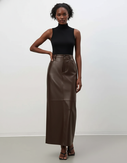 Jupe Crayon Marron Similicuir Élégante