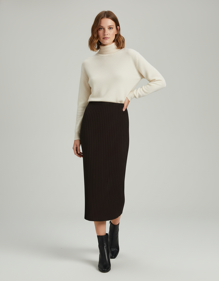 Jupe Crayon Marron Côtelée Élégante
