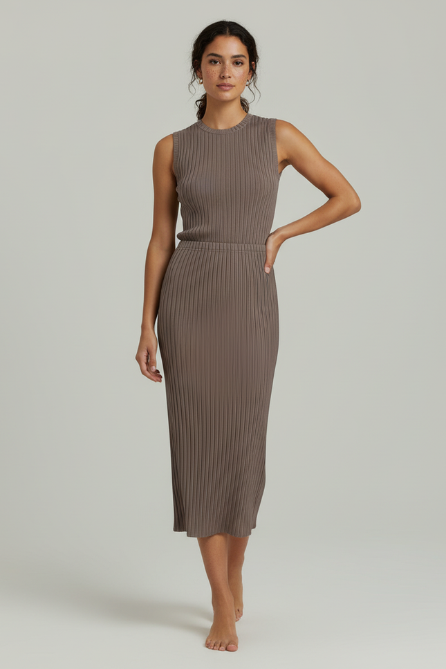 Jupe Crayon Taupe Côtelée Élégante