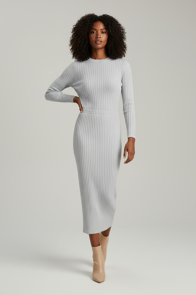 Jupe Crayon Grise Côtelée Élégante