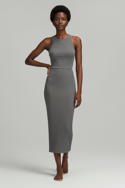 Jupe Crayon Gris Côtelée Élégante