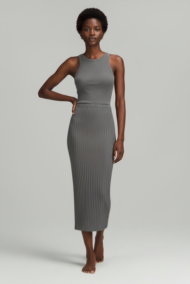 Jupe Crayon Gris Côtelée Élégante