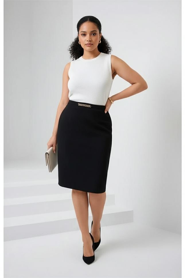 Jupe Crayon Noire Taille Haute Chic