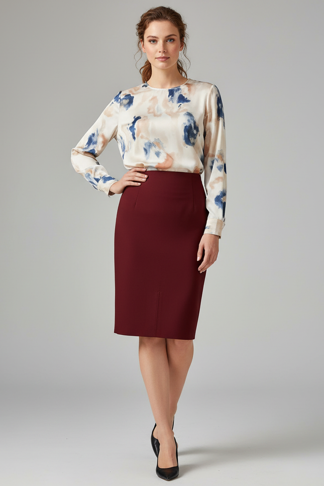 Jupe Crayon Bordeaux Fente Élégante