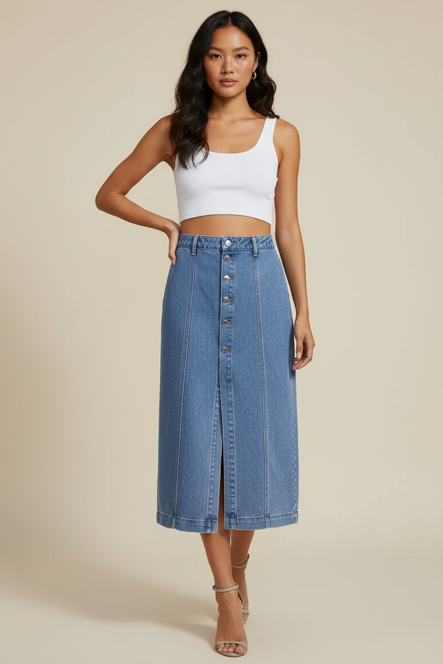 Jupe Crayon Denim Boutonnée Décontractée