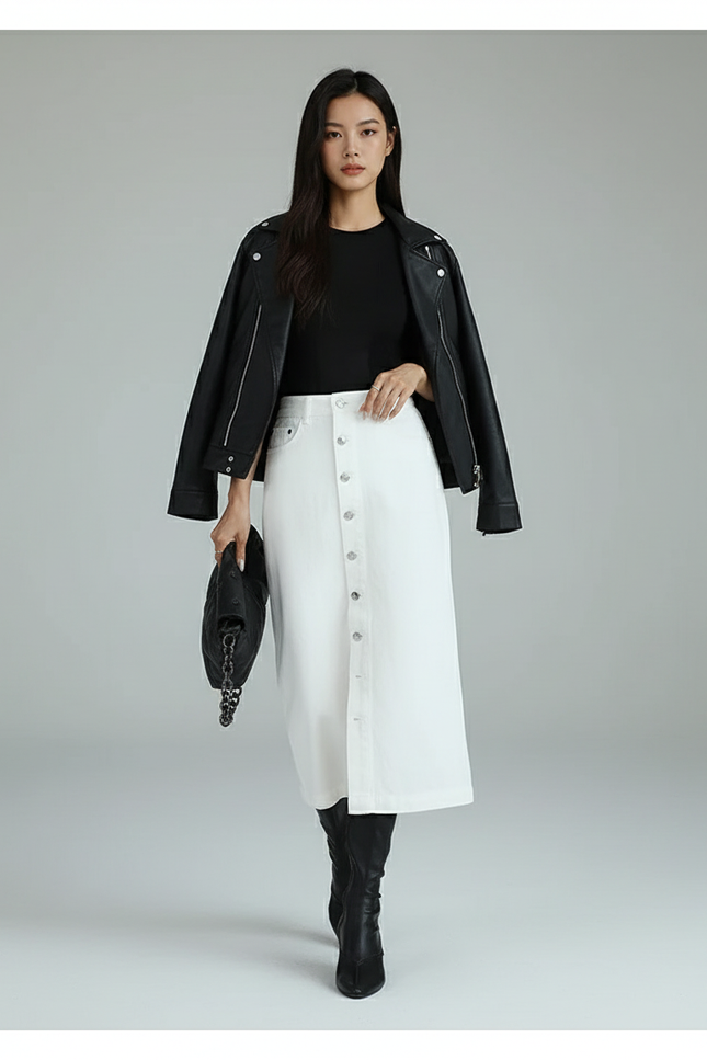 Jupe Crayon Blanc Boutonnée Chic