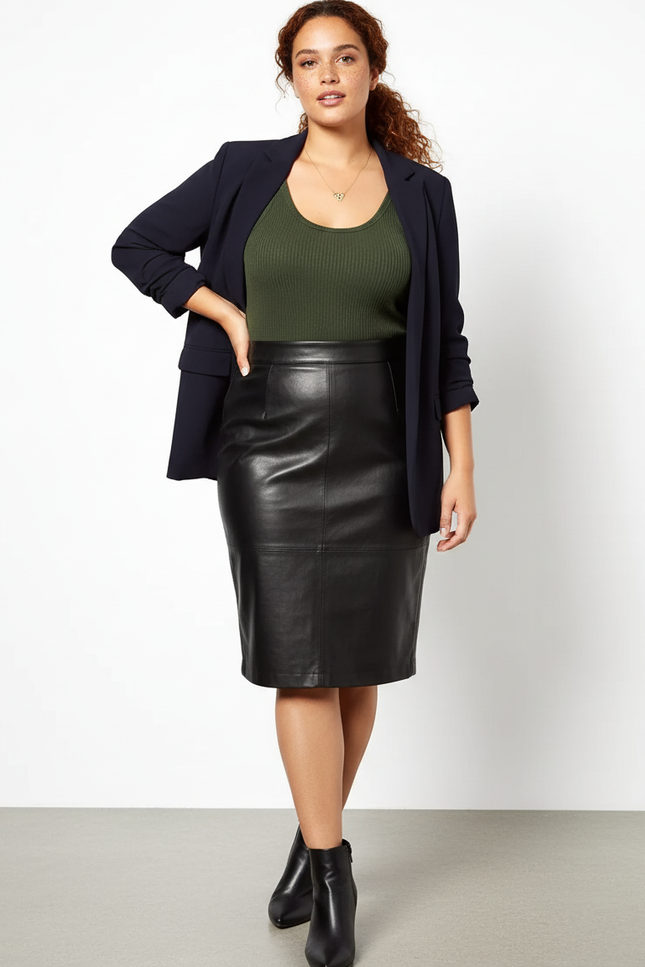Jupe Crayon Noir Simili Cuir Élégante