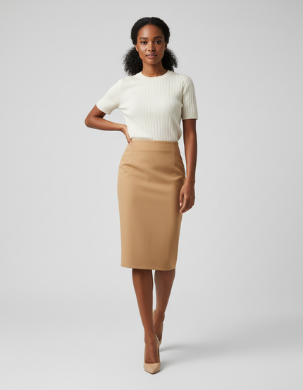 Jupe Crayon Camel Unie Élégante