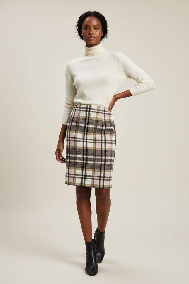 Jupe Crayon En Laine Écossaise Chic