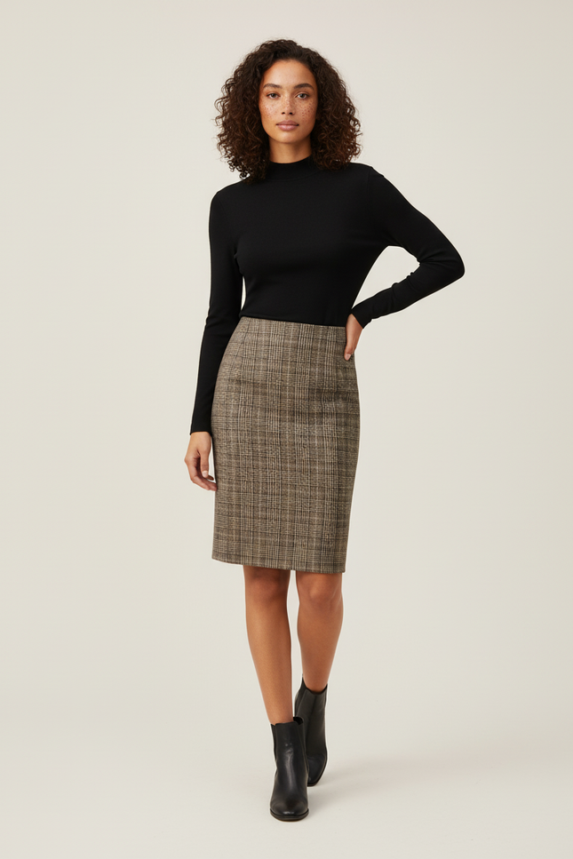 Jupe Crayon En Laine À Carreaux Chic