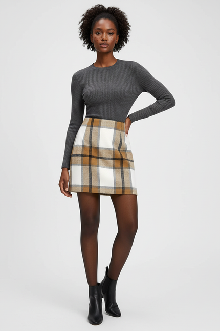 Jupe Crayon Laine Plaid Chic