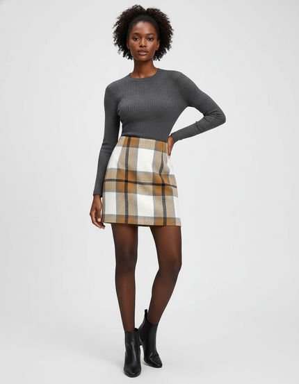 Jupe Crayon Laine Plaid Chic