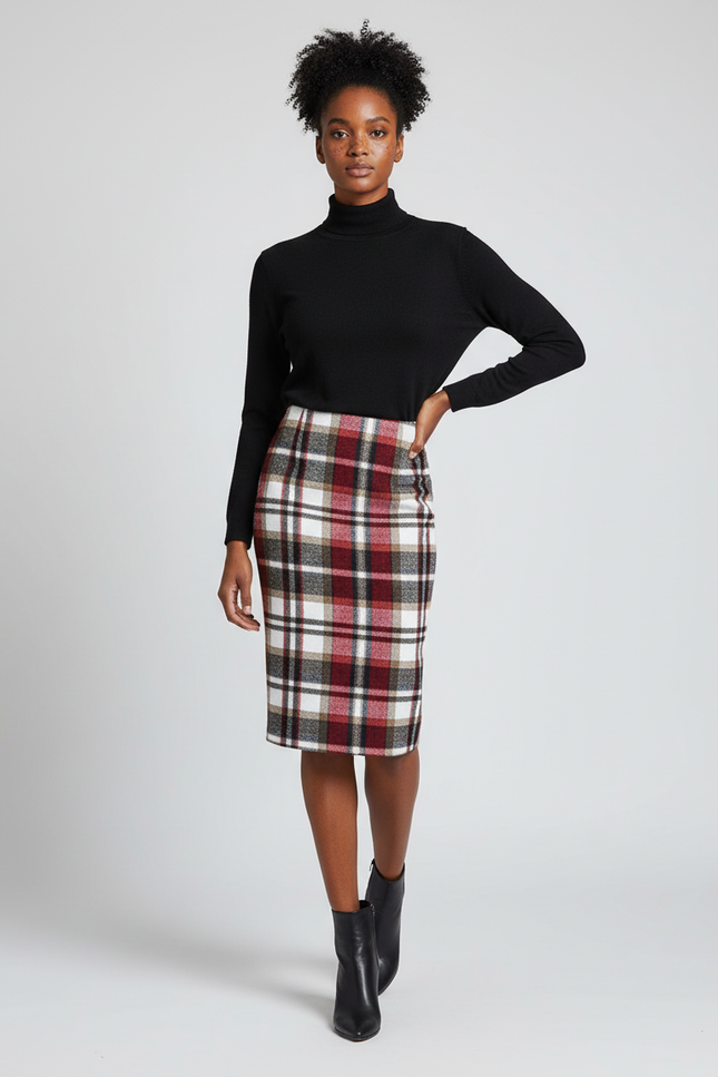 Jupe Crayon Écossaise Laine Chic