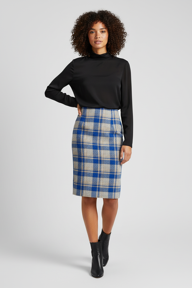 Jupe Crayon Carreaux Laine Chic