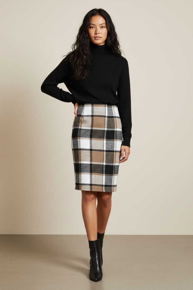 Jupe Crayon Carreaux Laine Élégante