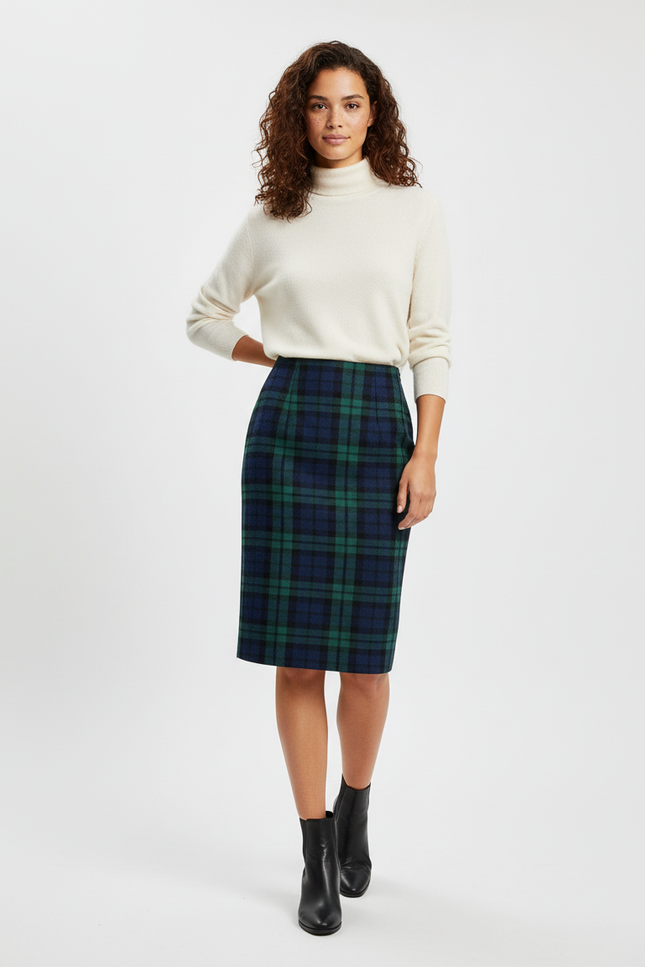 Jupe Crayon Écossaise Laine Élégante