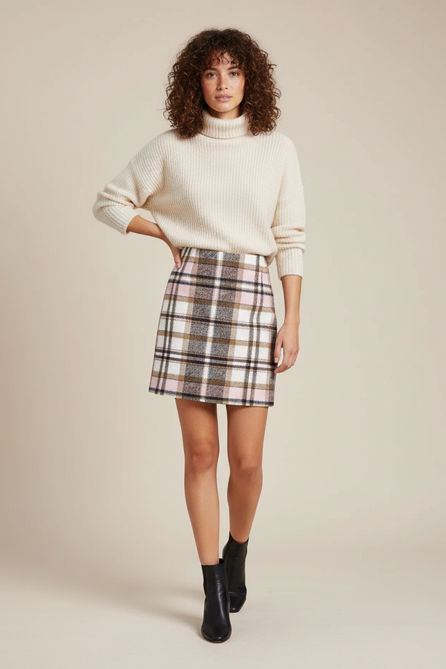 Jupe Crayon À Carreaux Laine Chic