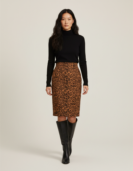 Jupe Crayon Suède Léopard Chic