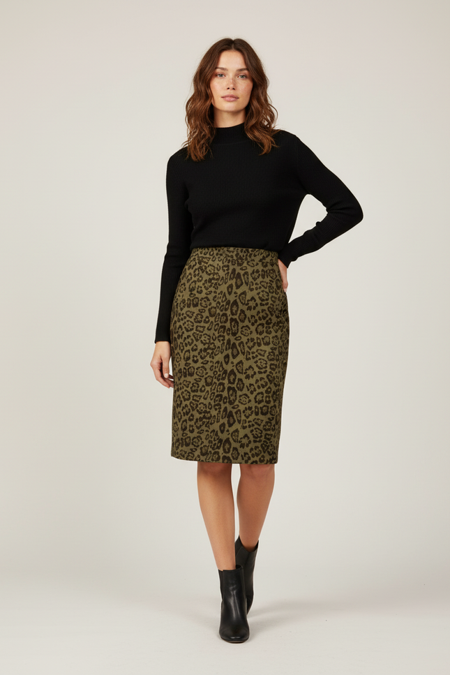 Jupe Crayon Léopard Kaki Chic
