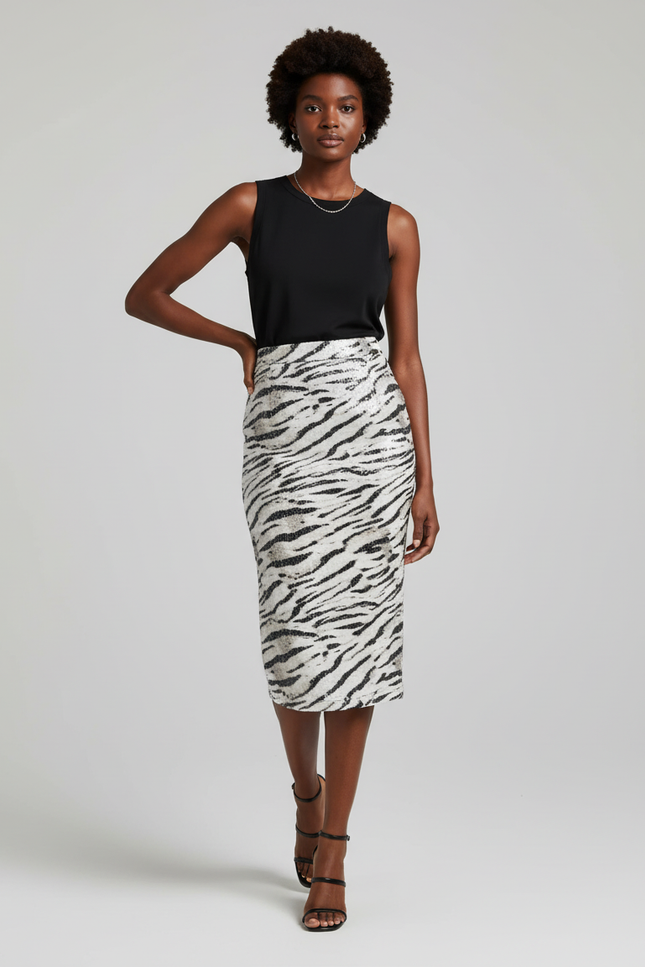 Jupe Crayon Motif Zèbre Midi Chic