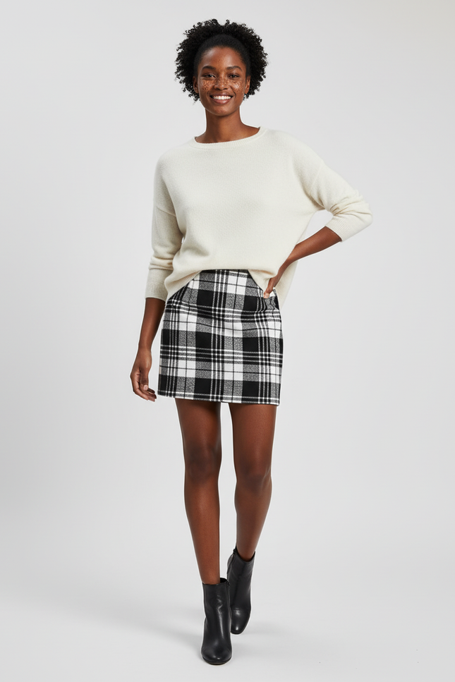 Jupe Crayon Carreaux Taille Haute Chic